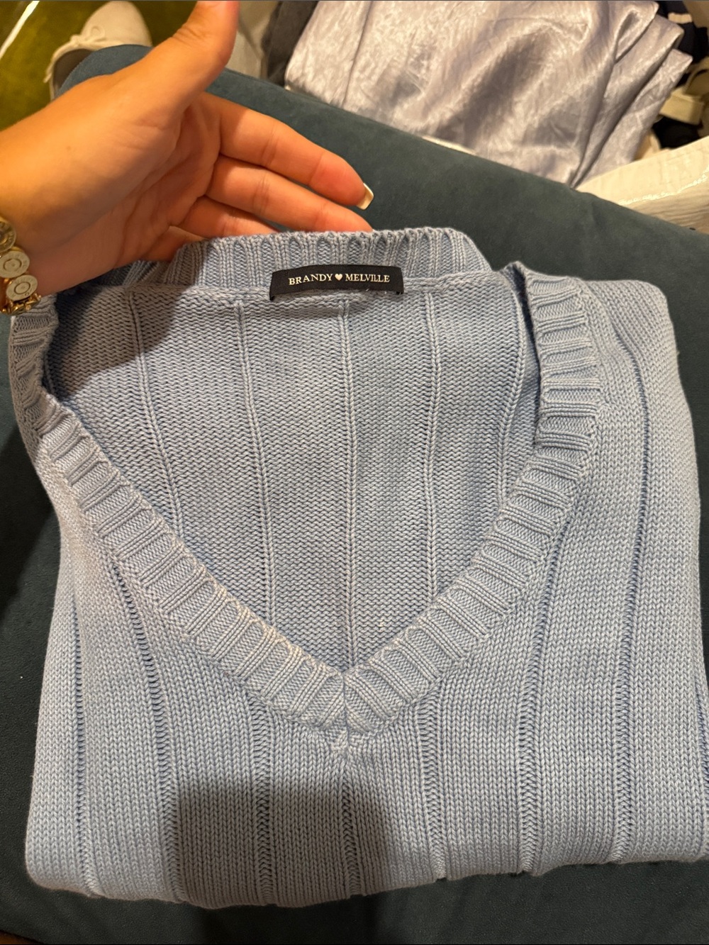 BRANDY MELVILLE Light Blue V-Neck Knit Sweater